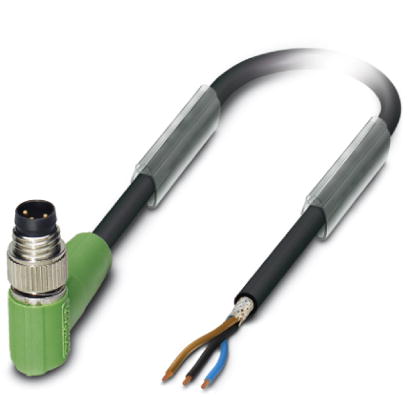 Phoenix Contact M8 Cordset; SAC-3P-M 8MR/ 1.5-PUR SH; Male Right Angle; 3-Pin; 3-Wire; Shielded 1.5m PUR Cable
